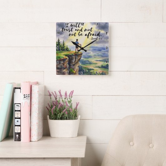 私は信じて恐れない。イザヤ12:2 スクエア壁時計 (読書スペース)