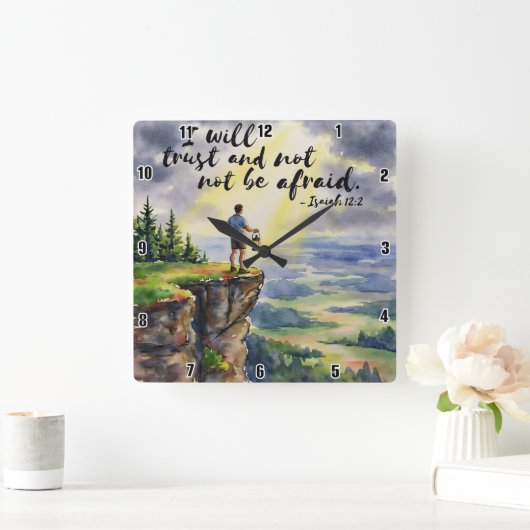 私は信じて恐れない。イザヤ12:2 スクエア壁時計 (ホーム)