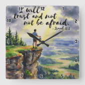 私は信じて恐れない。イザヤ12:2 スクエア壁時計 (正面)