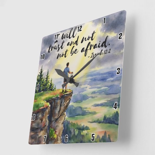 私は信じて恐れない。イザヤ12:2 スクエア壁時計 (傾斜)
