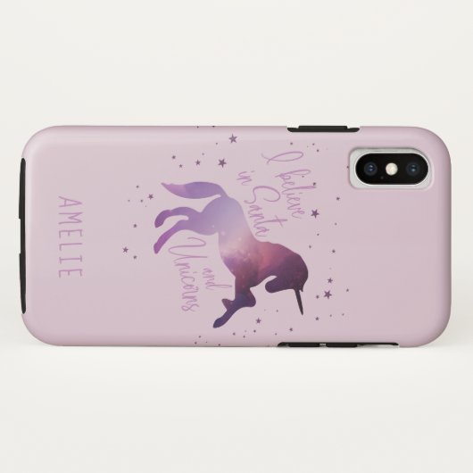 私は信じユニコーンとサンタ銀河系クリスマスに住んでいる Case-Mate iPhoneケース (裏面(横))