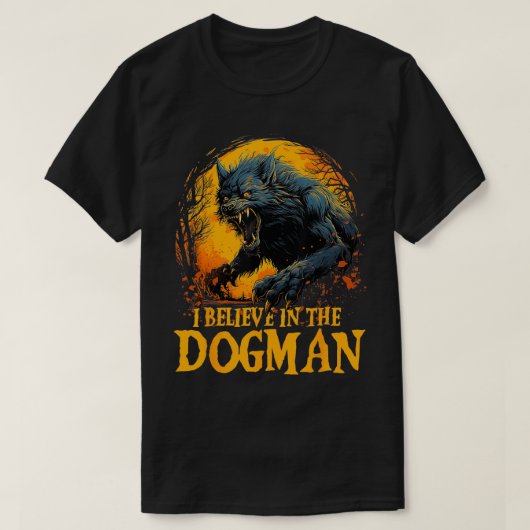 私は信じDogman Michigan Cryptid LBL Cryptで Tシャツ (デザイン正面)
