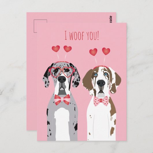 私は偉大なダン犬ピンクの赤を愛している ポストカード (正面/裏面)