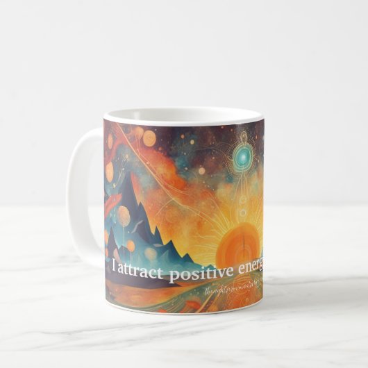 「私は元気前向きを引きのまわりに付ける」 マントラマグ コーヒーマグカップ (正面左)