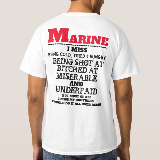 私は冷恋しく思たく、疲れて、お腹が空いている Tシャツ (裏面)