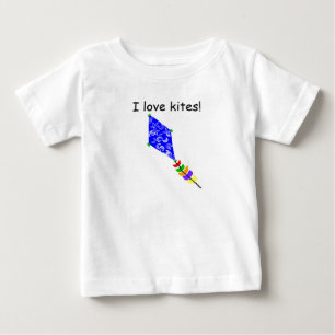 私は凧ブルーカイト白い三日月の月が大好き ベビーTシャツ