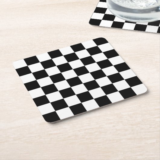 私は出血しま点検の白黒によって市松模様にされるカスタムを競争させます スクエアペーパーコースター (アングル)