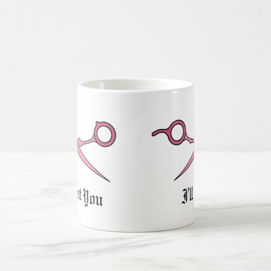 私は切ります(ピンクの毛の切断のはさみ) コーヒーマグカップ (中央)