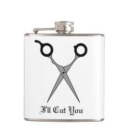 私は切ります(黒髪の切断のはさみ) フラスク