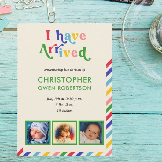 私は到着した写真の名前任意のベビー誕生 案内状