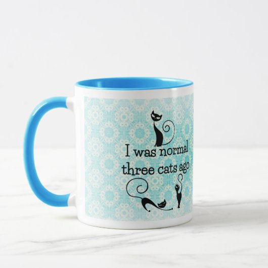私は前に常態3猫のユーモアのあるなマグでした マグカップ (左)