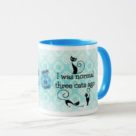 私は前に常態3猫のユーモアのあるなマグでした マグカップ (正面右)