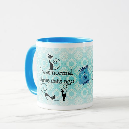 私は前に常態3猫のユーモアのあるなマグでした マグカップ (正面左)