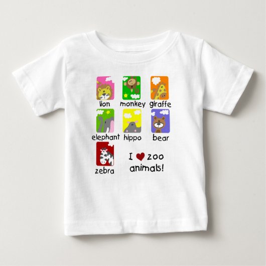 私は動物園動物の幼児のプルオーバーのフード付きスウェットシャツを愛します ベビーTシャツ (正面)