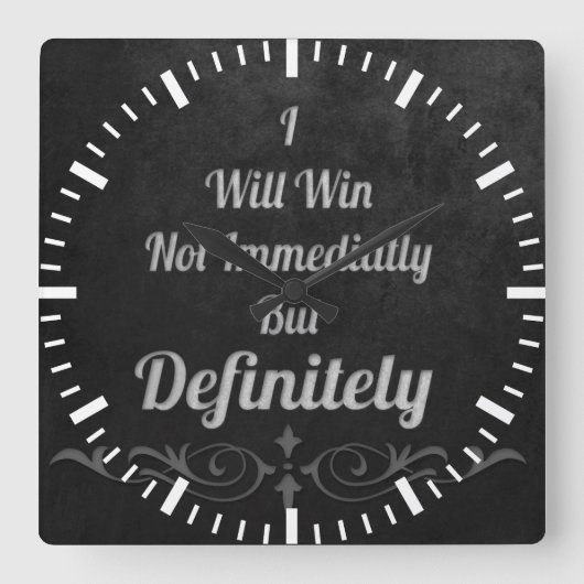 私は勝つ – やる気を起こさせる スクエア壁時計 (正面)