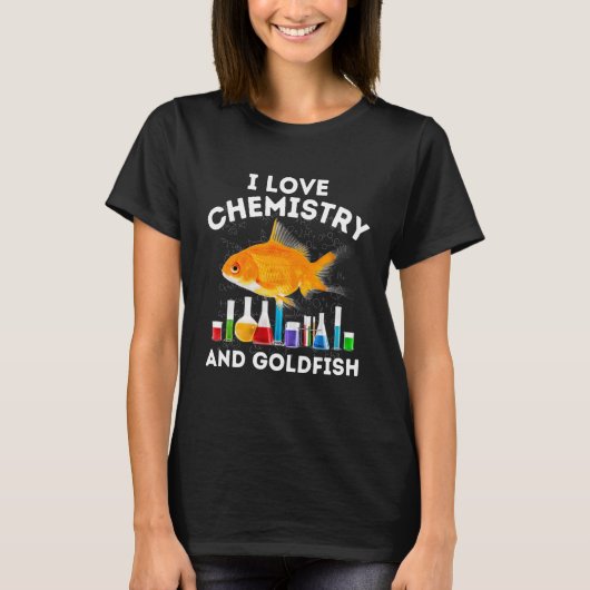 私は化学と金魚の先生化学者の金ゴールドが大好き Tシャツ (正面)