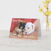 私は区分し、区分します子犬の挨拶状を愛します カード (黄色い花)