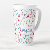 「私は医学が大好き」聴診器の医師の贈り物 カフェラテマグ (右アングル)