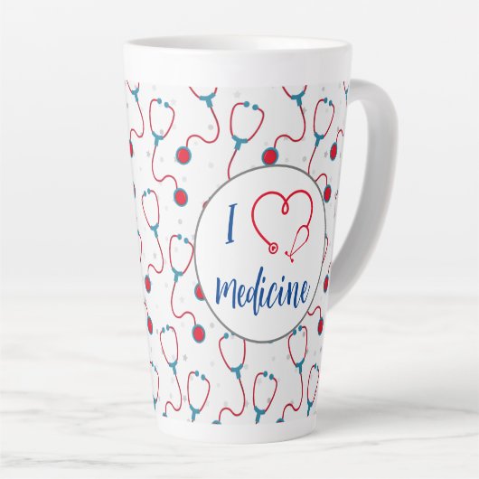 「私は医学が大好き」聴診器の医師の贈り物 カフェラテマグ (右アングル)