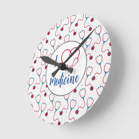 「私は医学が大好き」聴診器の医師の贈り物 ラウンド壁時計 (傾斜)