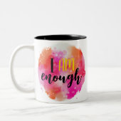 私は十分なピンクオレンジの水色スピリチュアル文字 ツートーンマグカップ (左)