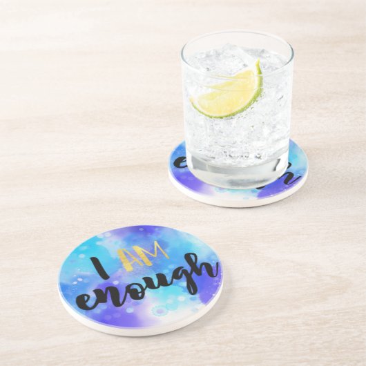 私は十分なブルーウォーター色のスピリチュアル文字 コースター (側面)