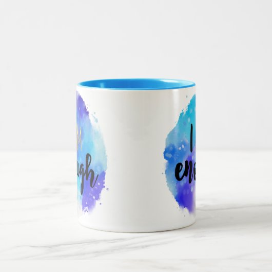 私は十分なブルーウォーター色のスピリチュアル文字 ツートーンマグカップ (中央)