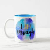 私は十分なブルーウォーター色のスピリチュアル文字 ツートーンマグカップ (左)