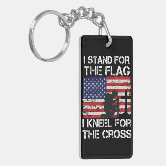 私は十字旗のアメリカのためにフラッグのクネエルのために立つ キーホルダー (正面左)