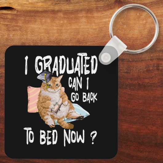 私は卒業することができますに戻るベッドに今猫好きグラ キーホルダー (裏面)