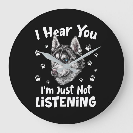 私は単なるシベリアン・ハスキーで聞はないと聞いた ラージ壁時計 (正面)