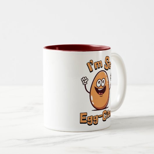 私は卵を引いてるわ！かわいい卵の漫画 ツートーンマグカップ (正面右)