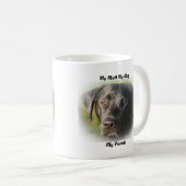 私は友達のマグカップを口にしゃべる。 コーヒーマグカップ (正面右)