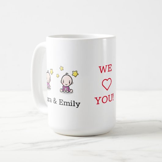 私は双子のマグカップの母で、新しい母の贈り物、2人の女の子。 コーヒーマグカップ (正面左)