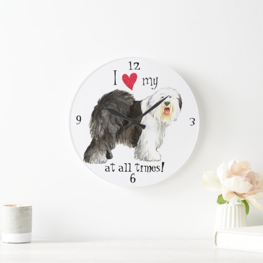 私は古い英語のシェプドッグが大好き ラージ壁時計 (ホーム)