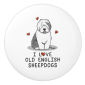 私は古い英語のシープドッグ（グレー1）かわいいOESが大好き セラミックノブ (正面)
