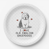 私は古い英語のシープドッグ（グレー1）かわいいOESが大好き ペーパープレート (正面)