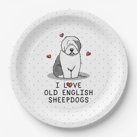 私は古い英語のシープドッグ（グレー1）かわいいOESが大好き ペーパープレート (正面)