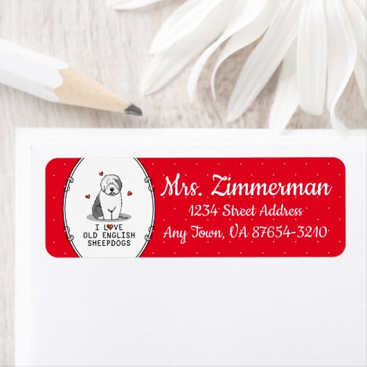 私は古い英語のシープドッグ(グレー1)かわいいOESが大好き ラベル (インサイチュ)