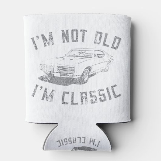 私は古くはない私は車のグラフィッククラシックおもしろいである 缶クーラー (裏面)