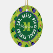 私は名前、イニシャル、文字とPickleballグリーンが大好き セラミックオーナメント (右)