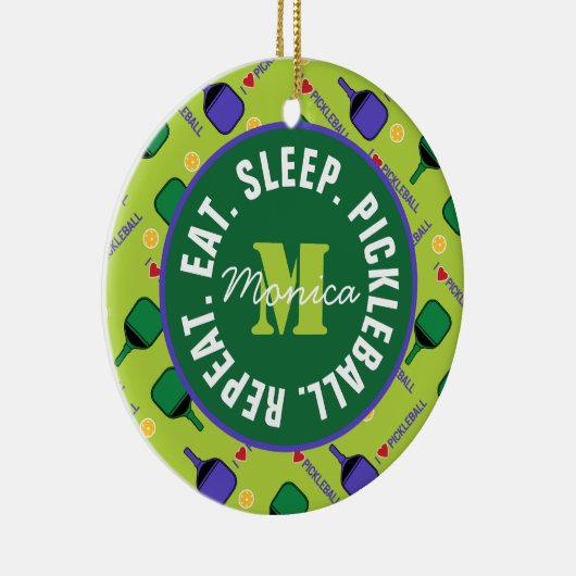 私は名前、イニシャル、文字とPickleballグリーンが大好き セラミックオーナメント (右)