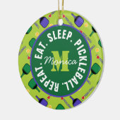 私は名前、イニシャル、文字とPickleballグリーンが大好き セラミックオーナメント (左)