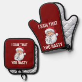 私は君のクリスマス扱いにくを見おもしろいた笑わされる 鍋つかみ&鍋敷きセット (正面/裏面)