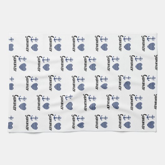 私は夏のいかりとストライプのハート キッチンタオル (横)