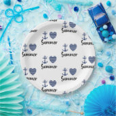 私は夏のいかりとストライプのハート ペーパープレート (パーティー)