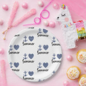 私は夏のいかりとストライプのハート ペーパープレート (パーティー)