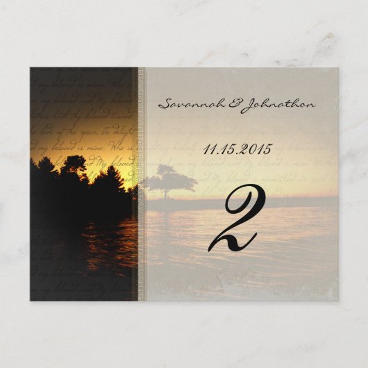 私は夕焼けのテーブル結婚ナンバーカード ポストカード (正面)