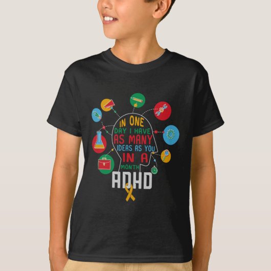 私は多くのアイディアAdhd認識度心地よい色Ad Tシャツ (正面)
