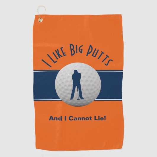 私は大きなパットのゴルフユーモアおもしろいオレンジブルーが好き ゴルフタオル (正面)